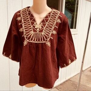VINTAGE BOHO HIPPIE SOUTACHE EMBROIDERY TOP M